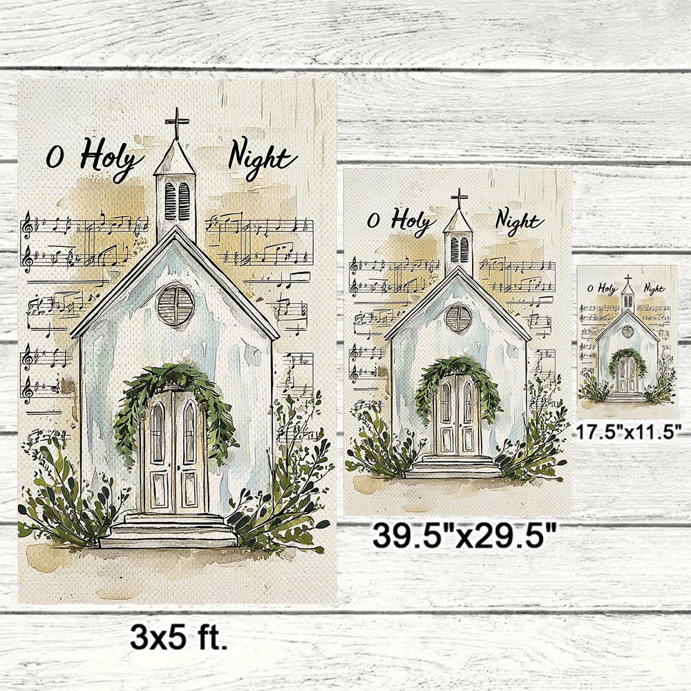 Christianartworkshop Music Notes & Church O Holy Night Christmas Garden Flag