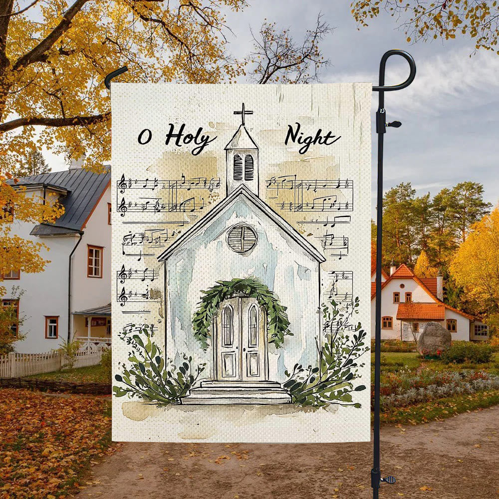 Christianartworkshop Music Notes & Church O Holy Night Christmas Garden Flag