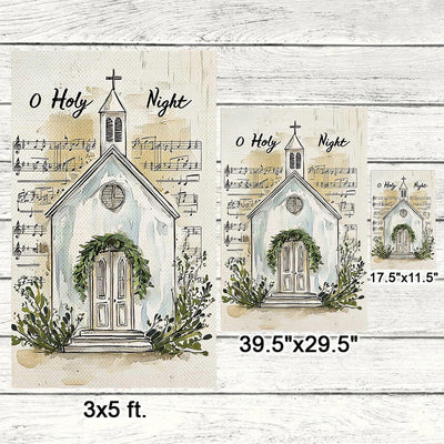 Christianartworkshop Music Notes & Church O Holy Night Christmas Garden Flag