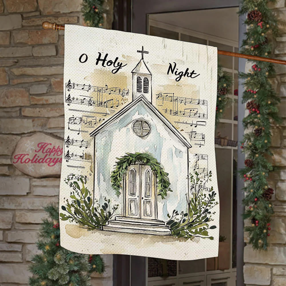 Christianartworkshop Music Notes & Church O Holy Night Christmas Garden Flag