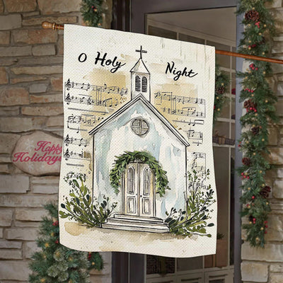 Christianartworkshop Music Notes & Church O Holy Night Christmas Garden Flag