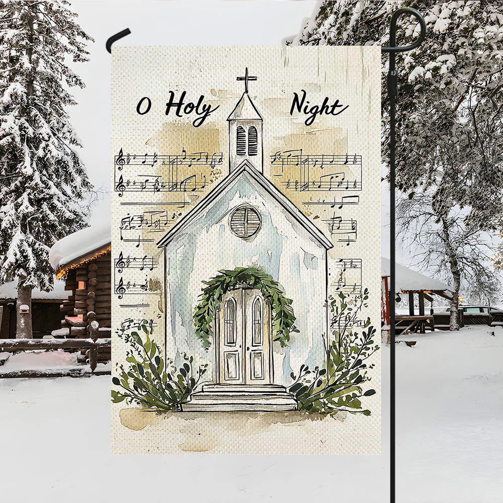 Christianartworkshop Music Notes & Church O Holy Night Christmas Garden Flag