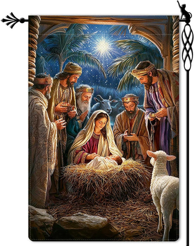 Christianartworkshop Sacred Atmosphere Nativity Garden Flag: Three Wise Men & Baby Jesus