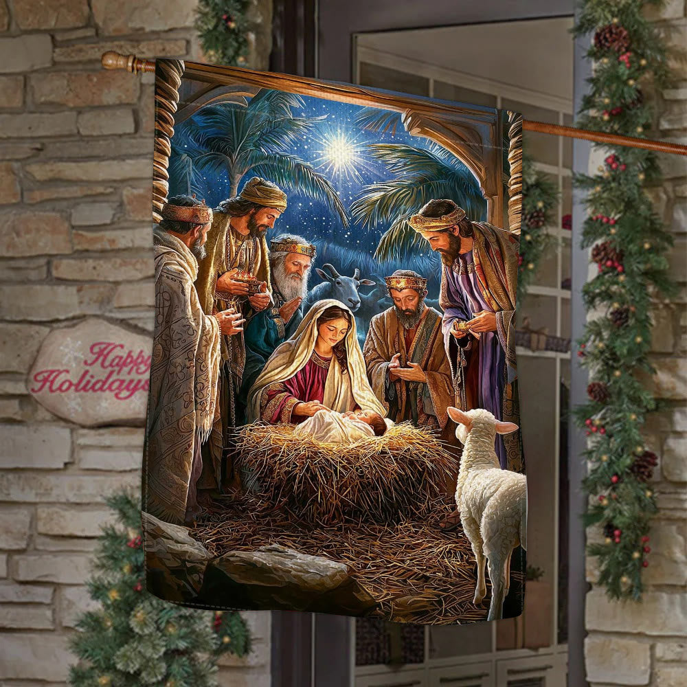 Christianartworkshop Sacred Atmosphere Nativity Garden Flag: Three Wise Men & Baby Jesus