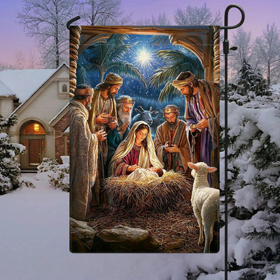 Christianartworkshop Sacred Atmosphere Nativity Garden Flag: Three Wise Men & Baby Jesus