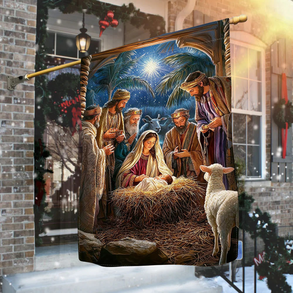 Christianartworkshop Sacred Atmosphere Nativity Garden Flag: Three Wise Men & Baby Jesus