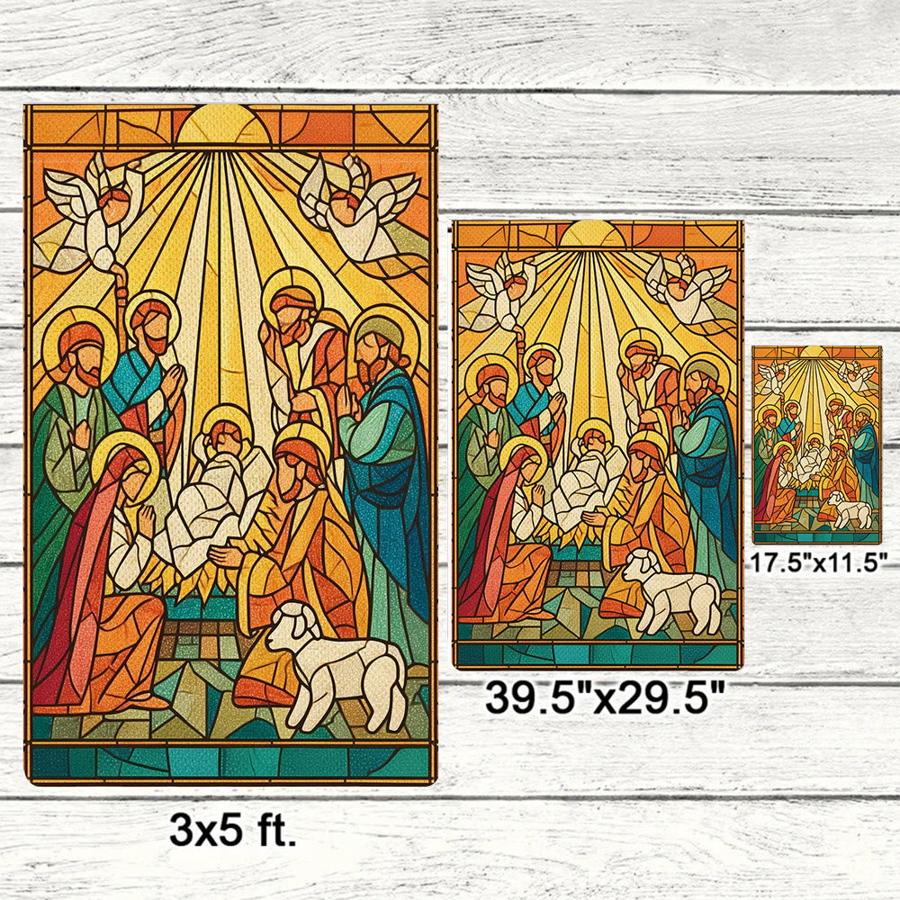 Christianartworkshop Radiant Stained Nativity Garden Flag - Bright Christmas Faith Scene