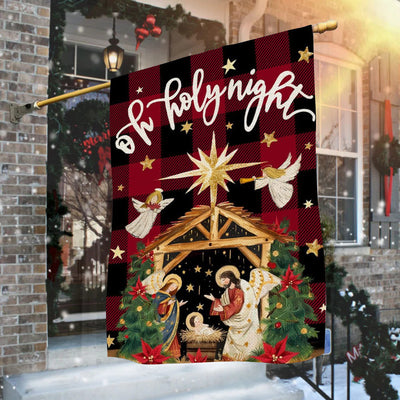 Christianartworkshop Traditional O Holy Night Buffalo Plaid Nativity Garden Flag with Angels