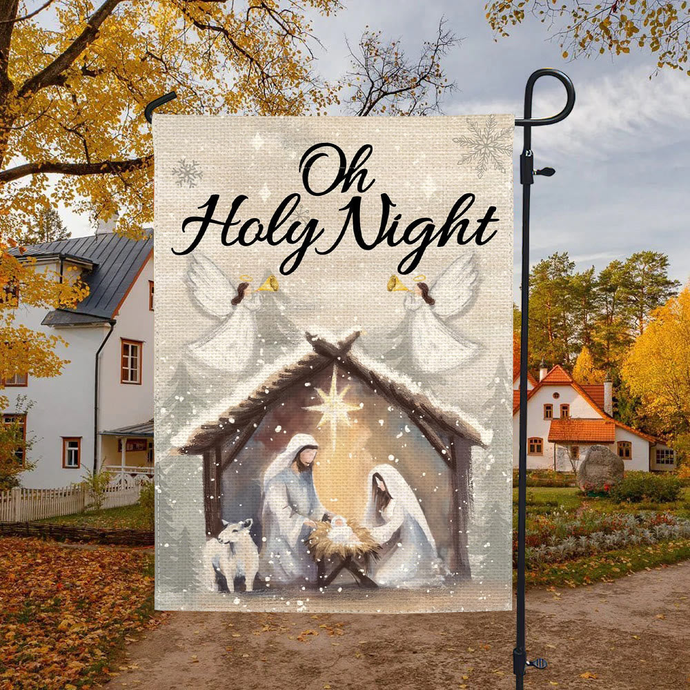 Christianartworkshop Snowy Oh Holy Night Nativity Garden Flag - Faith - Filled Christmas Scene