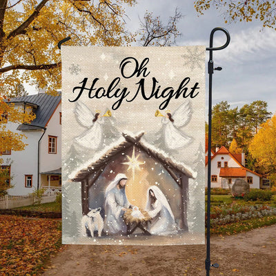 Christianartworkshop Snowy Oh Holy Night Nativity Garden Flag - Faith - Filled Christmas Scene