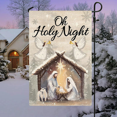 Christianartworkshop Snowy Oh Holy Night Nativity Garden Flag - Faith - Filled Christmas Scene