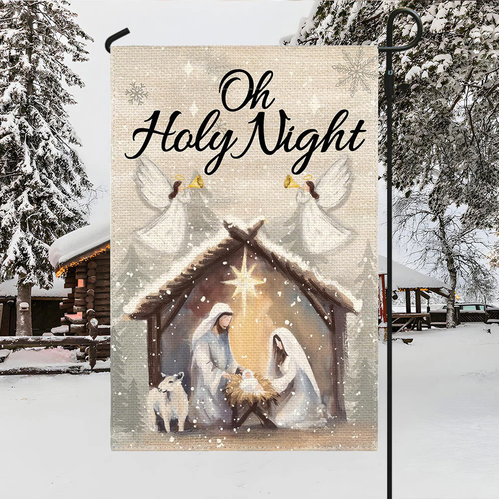 Christianartworkshop Snowy Oh Holy Night Nativity Garden Flag - Faith - Filled Christmas Scene
