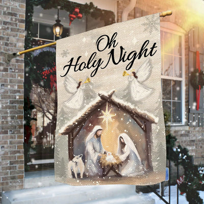 Christianartworkshop Snowy Oh Holy Night Nativity Garden Flag - Faith - Filled Christmas Scene