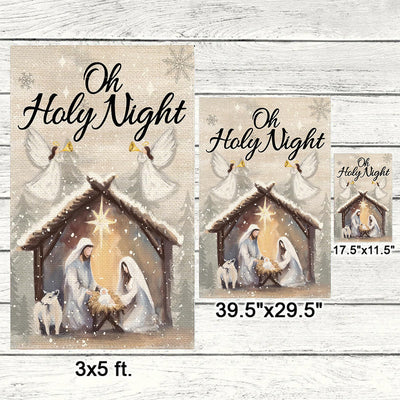 Christianartworkshop Snowy Oh Holy Night Nativity Garden Flag - Faith - Filled Christmas Scene