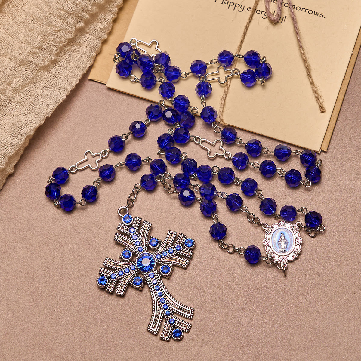 FREE Today: Christian Art Miraculous Medal & Cross of 8 mm Polyhedron Blue Crystal Alloy Chain Rosary