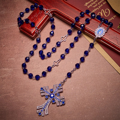 FREE Today: Christian Art Miraculous Medal & Cross of 8 mm Polyhedron Blue Crystal Alloy Chain Rosary