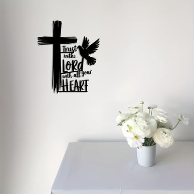 Christianartworkshop Black Metal Cross & Dove Wall Decor with Trust in the Lord Scripture