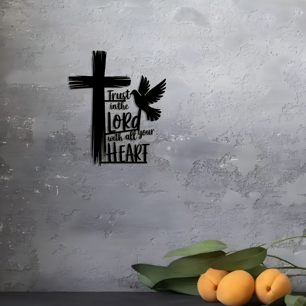 Christianartworkshop Black Metal Cross & Dove Wall Decor with Trust in the Lord Scripture