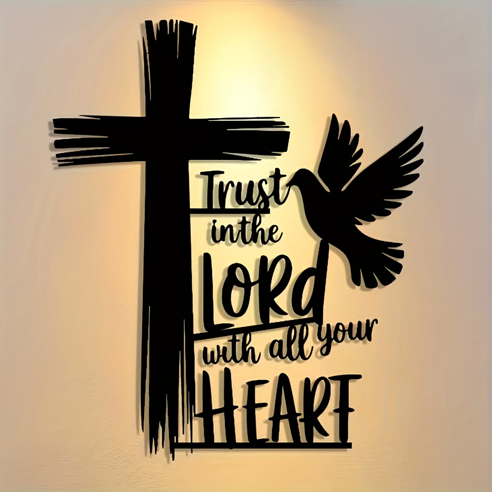 Christianartworkshop Black Metal Cross & Dove Wall Decor with Trust in the Lord Scripture