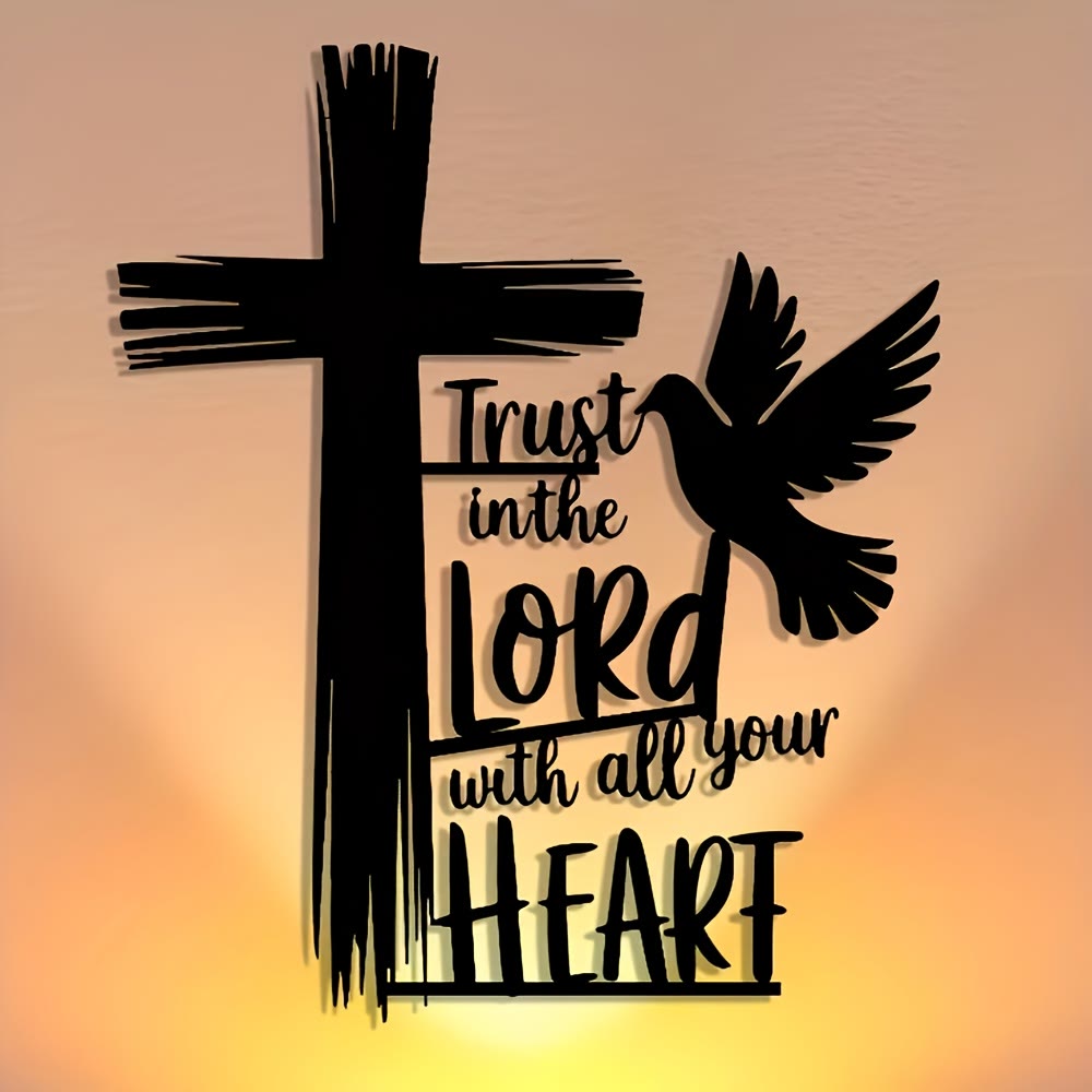 Christianartworkshop Black Metal Cross & Dove Wall Decor with Trust in the Lord Scripture