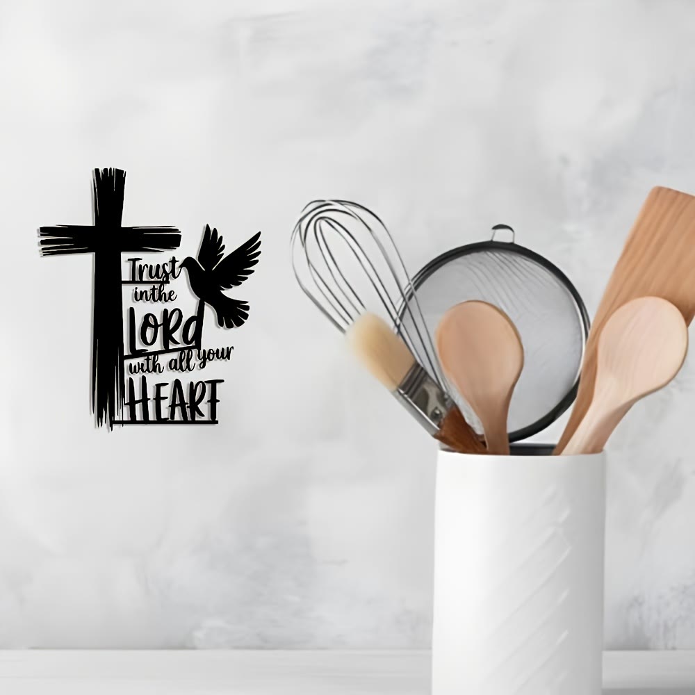 Christianartworkshop Black Metal Cross & Dove Wall Decor with Trust in the Lord Scripture