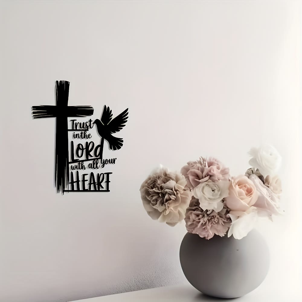 Christianartworkshop Black Metal Cross & Dove Wall Decor with Trust in the Lord Scripture