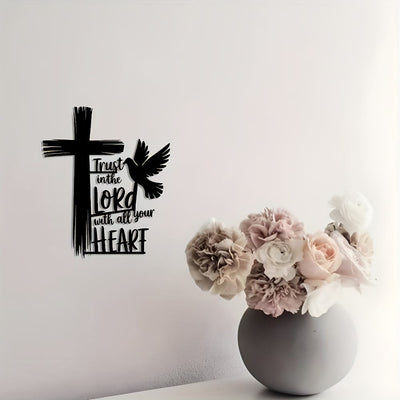 Christianartworkshop Black Metal Cross & Dove Wall Decor with Trust in the Lord Scripture