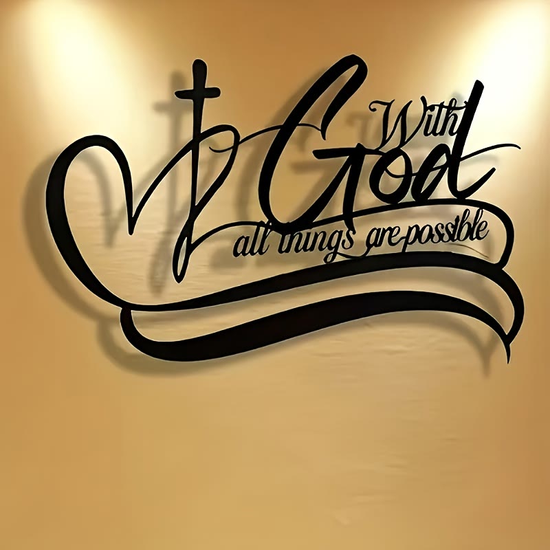 Christianartworkshop Black Metal Wall Decor: Cross & With God All Things Are Possible Verse