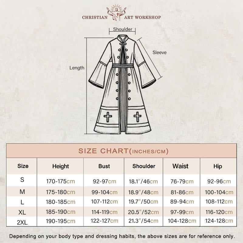 Christianartworkshop Ceremonial Black and White Stand Collar Clergy Robe with Belt & Cross Motifs