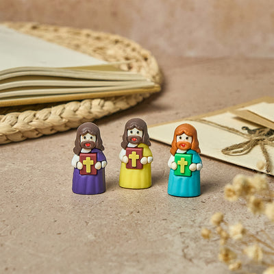 Christianartworkshop 3-Color Mini Figurine Set with Cross Bible for Desk, Car, Nightstand