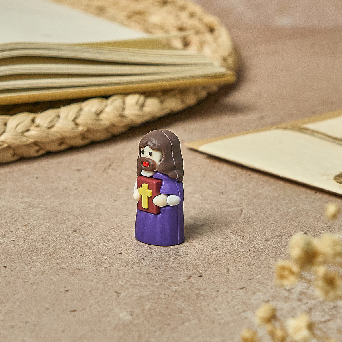 Christianartworkshop 3-Color Mini Figurine Set with Cross Bible for Desk, Car, Nightstand