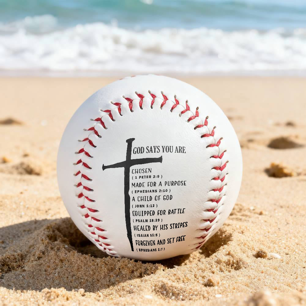 Christianartworkshop Daily Faith Reminder Baseball: God Says You Are Scripture & Cross Emblem