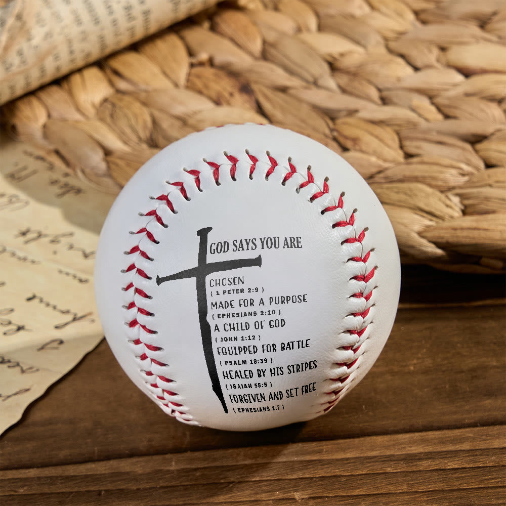Christianartworkshop Daily Faith Reminder Baseball: God Says You Are Scripture & Cross Emblem
