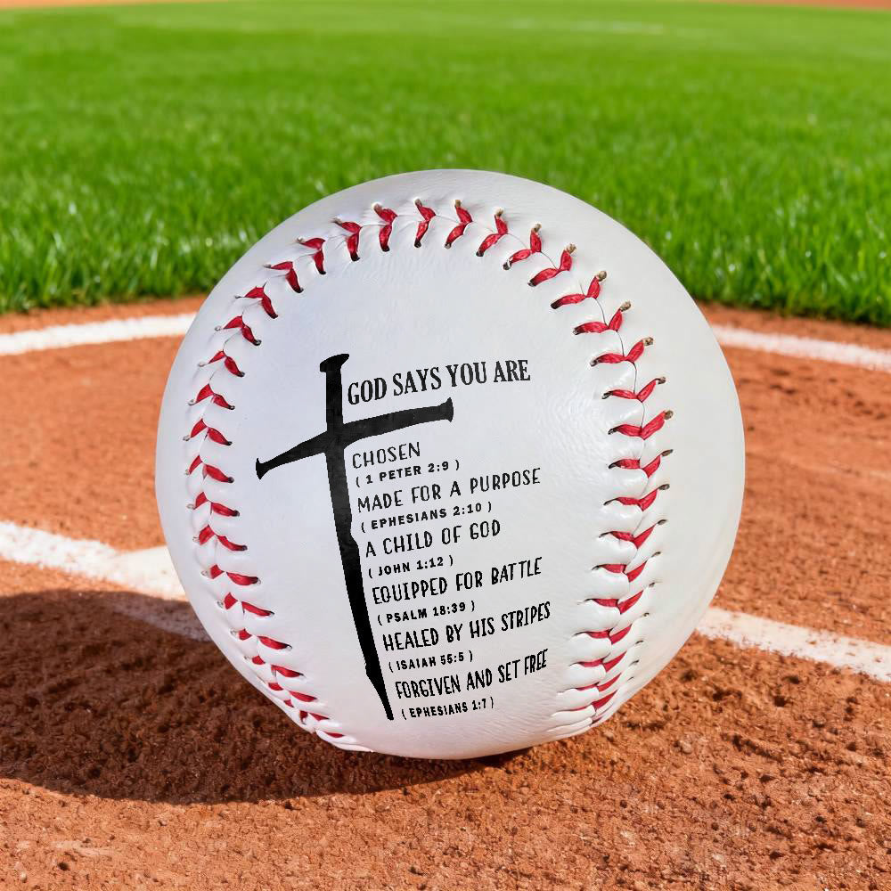 Christianartworkshop Daily Faith Reminder Baseball: God Says You Are Scripture & Cross Emblem