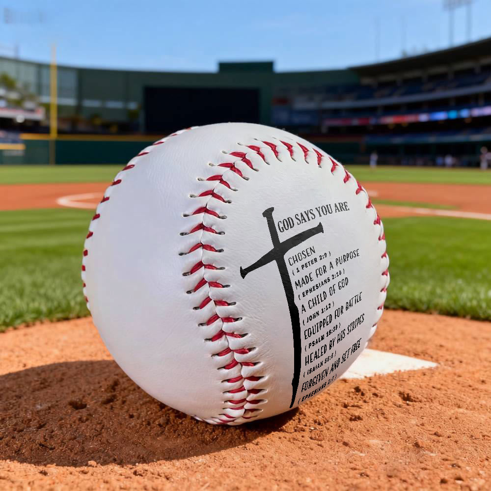 Christianartworkshop Daily Faith Reminder Baseball: God Says You Are Scripture & Cross Emblem