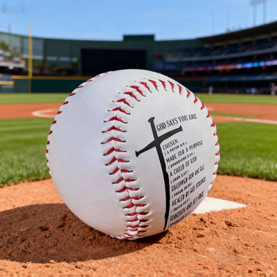 Christianartworkshop Daily Faith Reminder Baseball: God Says You Are Scripture & Cross Emblem