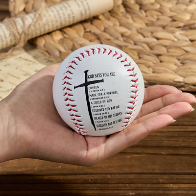 Christianartworkshop Daily Faith Reminder Baseball: God Says You Are Scripture & Cross Emblem