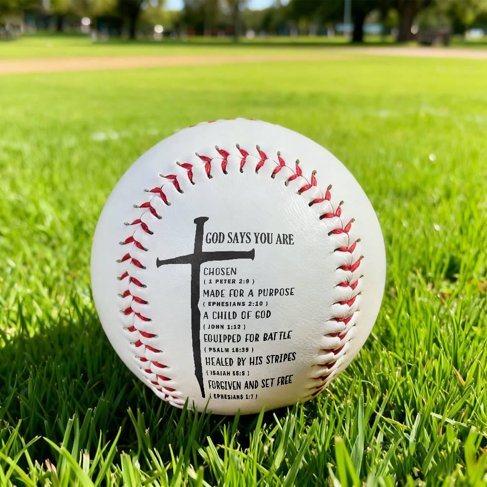Christianartworkshop Daily Faith Reminder Baseball: God Says You Are Scripture & Cross Emblem