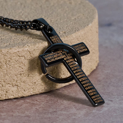 Christianartworkshop Lord's Prayer with Interlocking Ring Cross Pendant Necklace: Bold Style Sacred Meaning