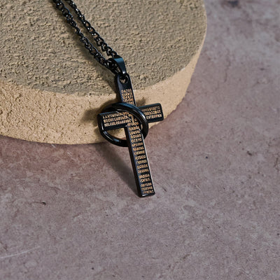 Christianartworkshop Lord's Prayer with Interlocking Ring Cross Pendant Necklace: Bold Style Sacred Meaning