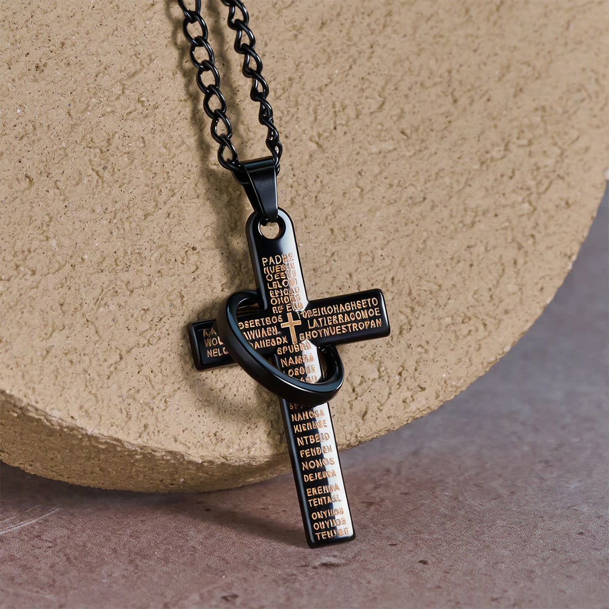 Christianartworkshop Lord's Prayer with Interlocking Ring Cross Pendant Necklace: Bold Style Sacred Meaning