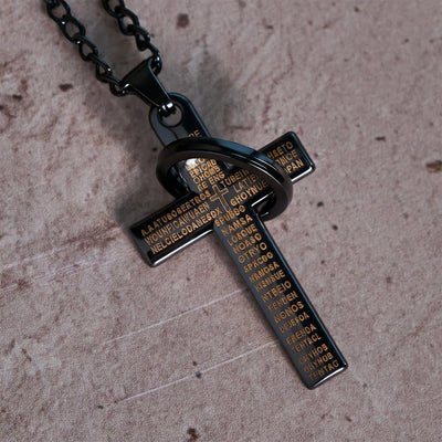Christianartworkshop Lord's Prayer with Interlocking Ring Cross Pendant Necklace: Bold Style Sacred Meaning