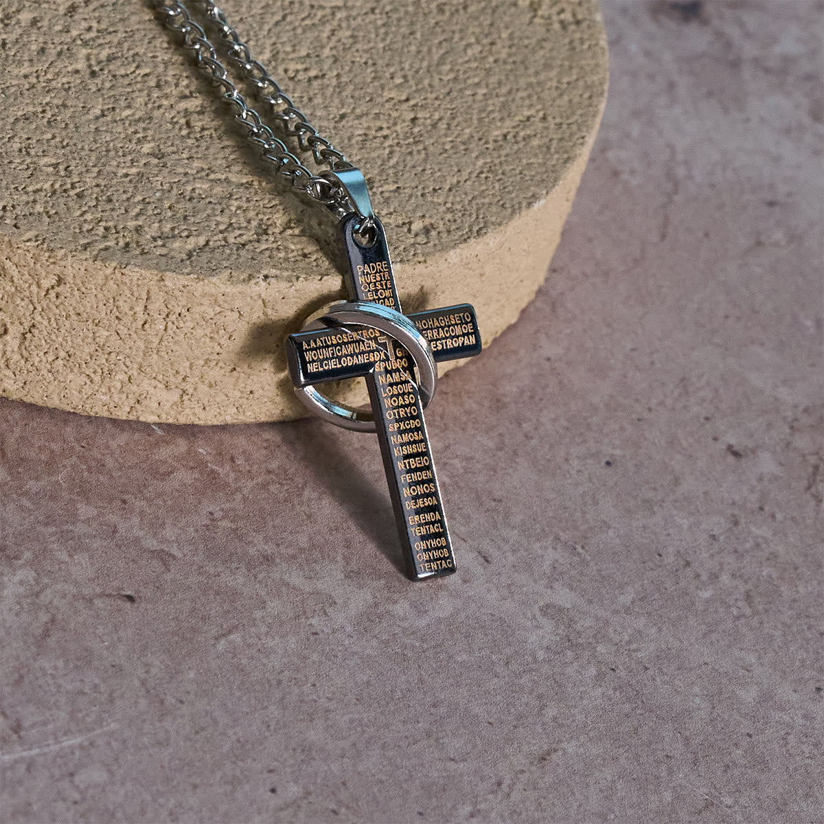 Christianartworkshop Lord's Prayer with Interlocking Ring Cross Pendant Necklace: Bold Style Sacred Meaning