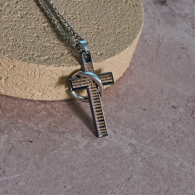 Christianartworkshop Lord's Prayer with Interlocking Ring Cross Pendant Necklace: Bold Style Sacred Meaning