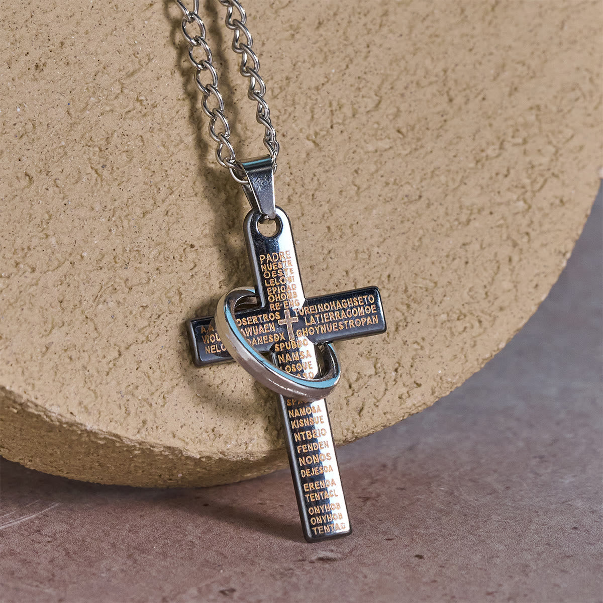 Christianartworkshop Lord's Prayer with Interlocking Ring Cross Pendant Necklace: Bold Style Sacred Meaning