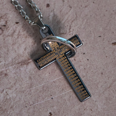 Christianartworkshop Lord's Prayer with Interlocking Ring Cross Pendant Necklace: Bold Style Sacred Meaning