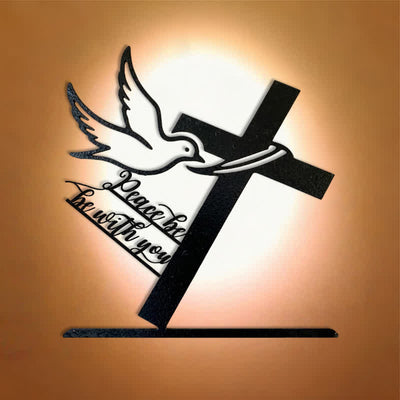 Christianartworkshop Peaceful Blessings Cross and Dove Metal Wall Decor: Be Strong and Courageous