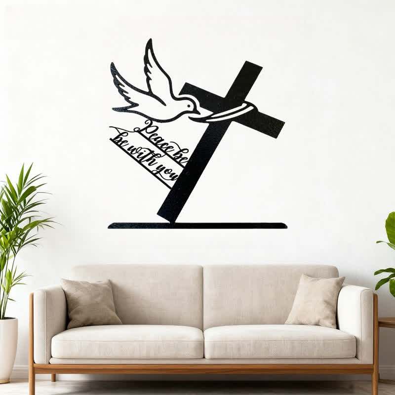 Christianartworkshop Peaceful Blessings Cross and Dove Metal Wall Decor: Be Strong and Courageous
