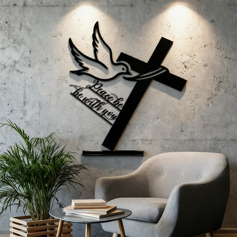 Christianartworkshop Peaceful Blessings Cross and Dove Metal Wall Decor: Be Strong and Courageous