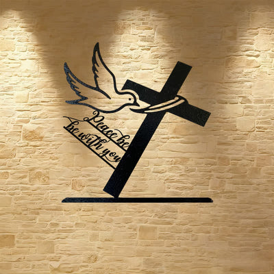 Christianartworkshop Peaceful Blessings Cross and Dove Metal Wall Decor: Be Strong and Courageous